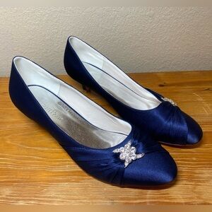 Elegantpark Comfort Heel Rhinestone Satin Wedding Bridal Shoes Size 10